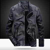 G&G牛仔夹克男PU皮拼接机车服秋冬季短款韩版修身男士外套