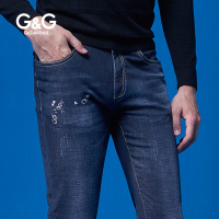 G＆G 男士裤子春季新款2019男牛仔裤复古绣花修身韩版秋冬款男裤