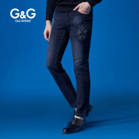 G＆G 男士裤子春季新款2019男牛仔裤虎头绣花修身小脚裤个性男裤