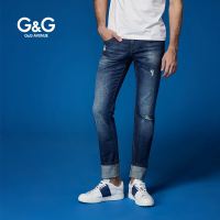 G＆G男士裤子秋季新款2017牛仔裤男潮流修身小脚百搭薄款日韩破洞男裤