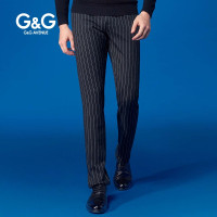 G＆G 男士冬季新款黑白条纹休闲裤男韩版潮流修身青年秋冬款男裤