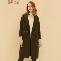 金菊2018冬季新款女士纯羊毛大衣中长款双面呢大衣女长袖毛呢外套韩版修身纯色大衣女
