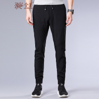 金菊男士休闲裤秋冬新款修身显瘦裤子男士系带松紧腰休闲裤男时尚百搭哈伦裤小脚裤男黑色