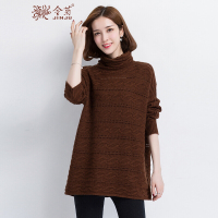 金菊中长款毛衣女套头韩版2019冬季新款高领宽松提花镂空慵懒针织衫打底衫