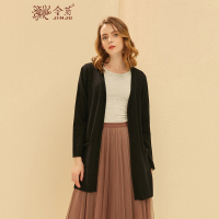金菊女装2019早春新款女士纯羊毛毛衣中长款羊毛开衫女款长袖外套