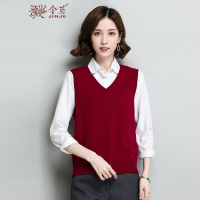 金菊秋冬新款女士v领纯羊毛毛衣时尚百搭羊毛背心女无袖针织衫修身显瘦马甲套头毛衣女