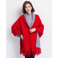 金菊女装春季披肩外套女士短款流苏披肩时尚百搭针织衫长袖开衫女款