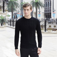 金菊男装冬季新款纯羊毛毛衣男士圆领羊毛衫菱形绞花针织衫长袖套头毛衣男款