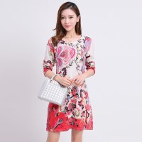 金菊女装冬季新款纯羊毛毛衣女士圆领羊毛衫中长款印花连衣裙宽松显瘦羊毛裙女款套头毛衣
