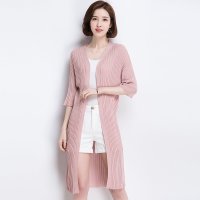 金菊女装春季新款针织开衫女士中长款外套修身显瘦长袖针织衫女