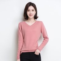 金菊女装冬季新款v领羊毛衫女士纯羊毛毛衣保暖舒适长袖打底衫套头毛衣女款