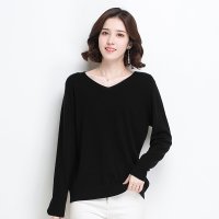 金菊女装冬季新款v领羊毛衫女士纯羊毛毛衣保暖舒适打底衫长袖套头毛衣女款