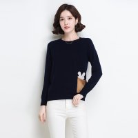 金菊女装冬季新款纯羊毛毛衣女士圆领羊毛衫时尚百搭针织衫长袖印花套头毛衣女