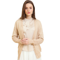 金菊女装春季新款针织衫女士镂空拼接开衫时尚百搭针织外套女款长袖马海毛毛衣