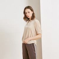 金菊春夏新款女装v领真丝上衣女士桑蚕丝短袖T恤修身显瘦大码装真丝上衣女