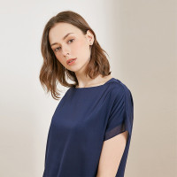 金菊春夏新款女装圆领真丝上衣女士桑蚕丝短袖T恤宽松显瘦大码装真丝T恤女