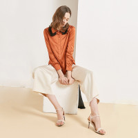 金菊春夏新款女装真丝衬衫纱拼接桑蚕丝长袖衬衣女士修身显瘦真丝上衣女