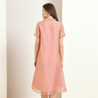 金菊春夏新款女装圆领真丝连衣裙宽松显瘦桑蚕丝长裙刺绣印花真丝大码装