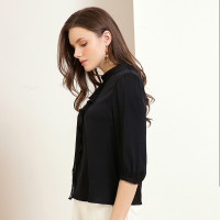 金菊女装春夏季新款真丝T恤女士圆领中袖上衣修身显瘦桑蚕丝T恤女款