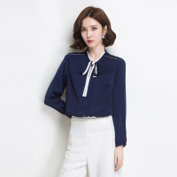 金菊女装春夏新款真丝衬衫女士长袖桑蚕丝衬衣修身百搭真丝系带衬衫女_1