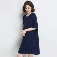 金菊女装真丝连衣裙女士春夏新款桑蚕丝中长款连衣裙女圆领中袖宽松大码装真丝连衣裙女