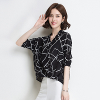 金菊真丝条纹上衣女士春季新款宽松大码衬衫女中袖桑蚕丝T恤时尚百搭真丝大码装上衣