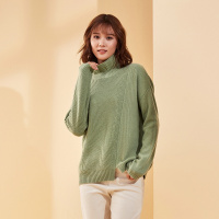 金菊秋冬新款毛衣纯色百搭两翻领100%羊毛衫女