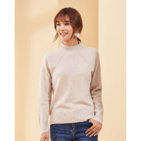 金菊秋冬新款毛衣纯色插肩袖百搭100%羊毛衫女