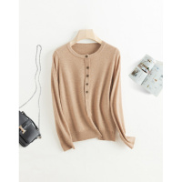 金菊秋冬新款圆领毛衣纽扣韩版纯色100%羊毛衫女