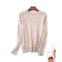 金菊秋冬新款毛衣纯色韩版圆领镂空100%羊毛衫女