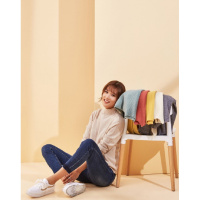 金菊秋冬新款毛衣纯色半高领绞花100%羊毛衫女