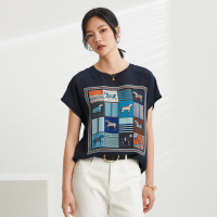 金菊2020夏新款韩版短袖宽松真丝T恤女时尚圆领桑蚕丝上衣