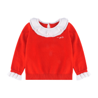 angeeb宝贝心语针织套头衫荷叶领宝宝毛衫儿童线衣女童针织衫