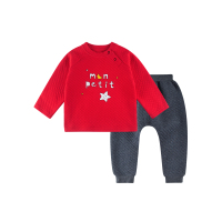 angeeb宝贝心语 春秋0-4岁宝宝套装趣味年代男童女童空气层肩开薄棉套装