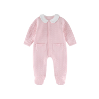 hello mika 米卡 0-6个月婴儿秋冬薄棉前开连脚连身衣新生儿保暖爬服