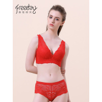 都市丽人旗下自在时光内衣女无钢圈蕾丝性感上托收副乳文胸套装