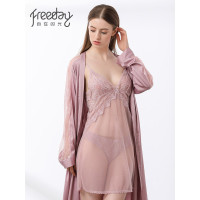 市丽人旗下自在时光性感睡衣女蕾丝吊带睡裙睡袍两件套薄 RH8708