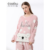 都市丽人旗下自在时光睡衣女秋冬中厚长袖法兰绒卡通家居服 RH8258