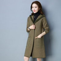 秋冬中长款韩版V领百搭条纹宽松显瘦长袖休闲时尚针织衫开衫chic口袋装饰毛衣外搭外套女装上衣