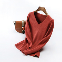 秋冬加厚短款V领韩版套头长袖百搭纯色弹力修身显瘦休闲优雅通勤保暖透气女款打底衫内搭针织衫