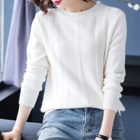 个性复古麻花编织秋冬圆领原宿风套头长袖直筒宽松休闲女款针织衫