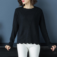 韩版圆领百搭纯色镂空通勤女款毛衣