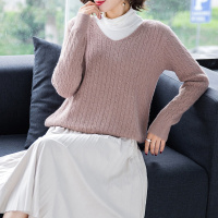 V领细麻花编织秋冬原宿风套头长袖落肩纯色直筒宽松慵懒风休闲时尚通勤女款针织衫