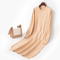 休闲时尚纯色宽松秋冬套头圆领长袖针织连衣裙