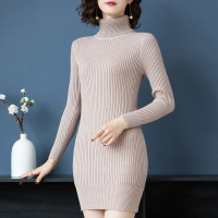 复古轻熟风高领纯色百搭编织元素宽松显瘦女款连衣裙