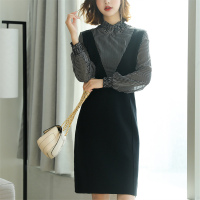 时尚休闲气质优雅假两件条纹拼接女款针织连衣裙