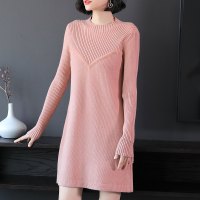 优雅春季中长款半高领韩版针织连衣裙