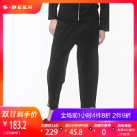 sdeer圣迪奥2018冬装新款女不规则字母裤脚松紧黑色长裤S18460885