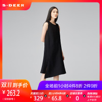 sdeer圣迪奥复古质感线迹装饰不对称开衩底摆无袖连衣裙S17481232