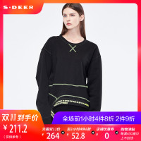 sdeer圣迪奥2018冬装新款字母装饰不规则落肩圆领卫衣女